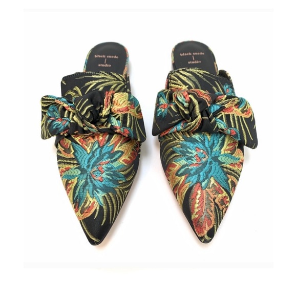 Black Suede Studio Shoes - Black suede studio Holy mules slides Flats Floral